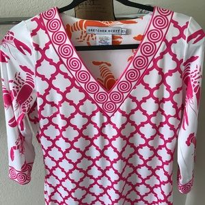 Gretchen Scott pink and white lobster Dress size small
